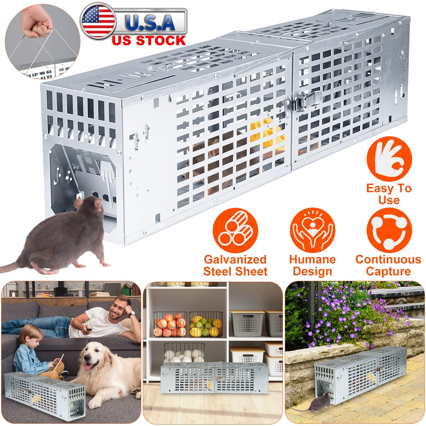 Double Door Humane Live Mouse Trap With One-Way Door Design Reusable Metal Rat Rodent Cage Continuous Capture Mouse Trap For Indoor Outdoor Use Catch