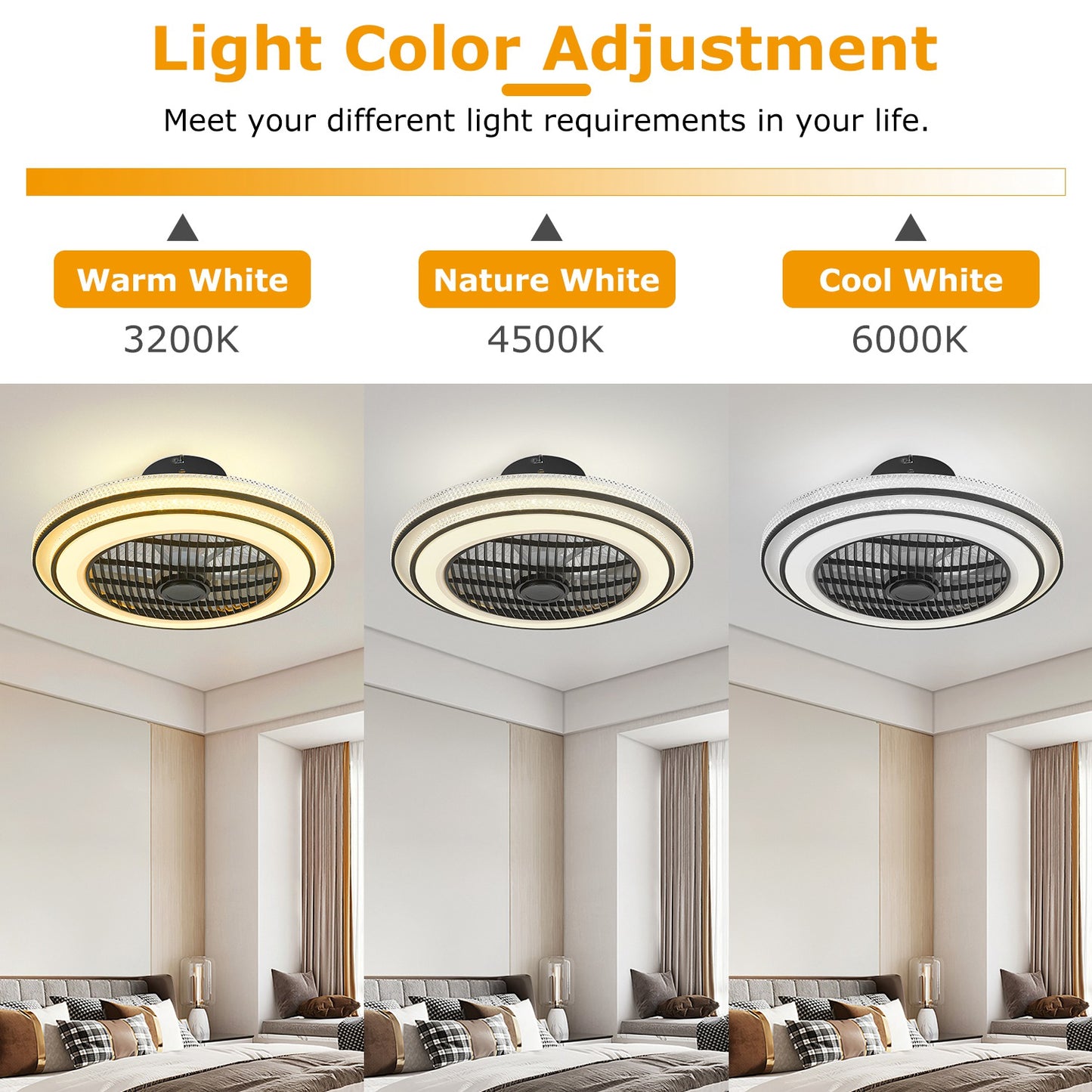 20.5in Ceiling Fan with Light RoundÊPendant Fan Lamp 30W LED Ceiling Fan with 3-Fan Speed Remote Control Timer APP Control
