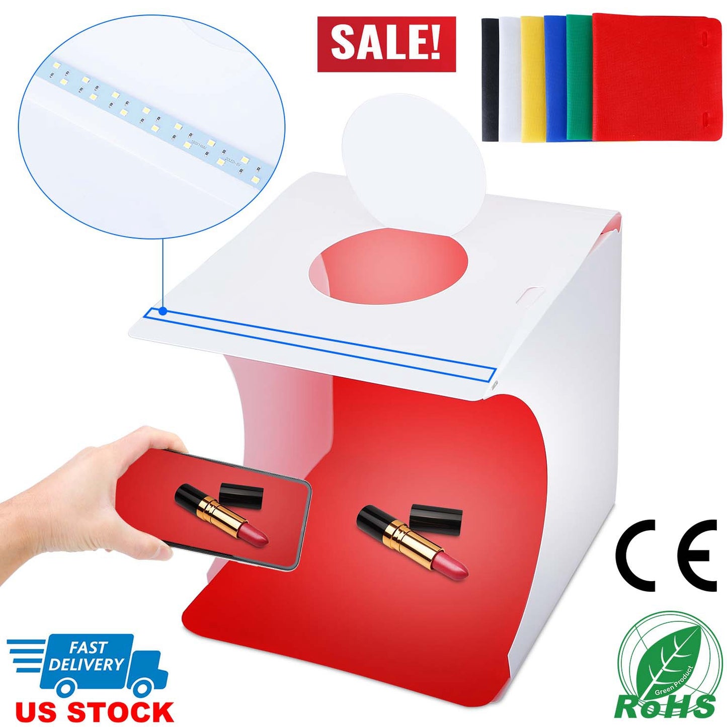 Mini Photo Studio Box Photography Shooting Light Tent Kit Foldable LED Light Box Kit W/ 6 Color Backdrops 20LED Beads