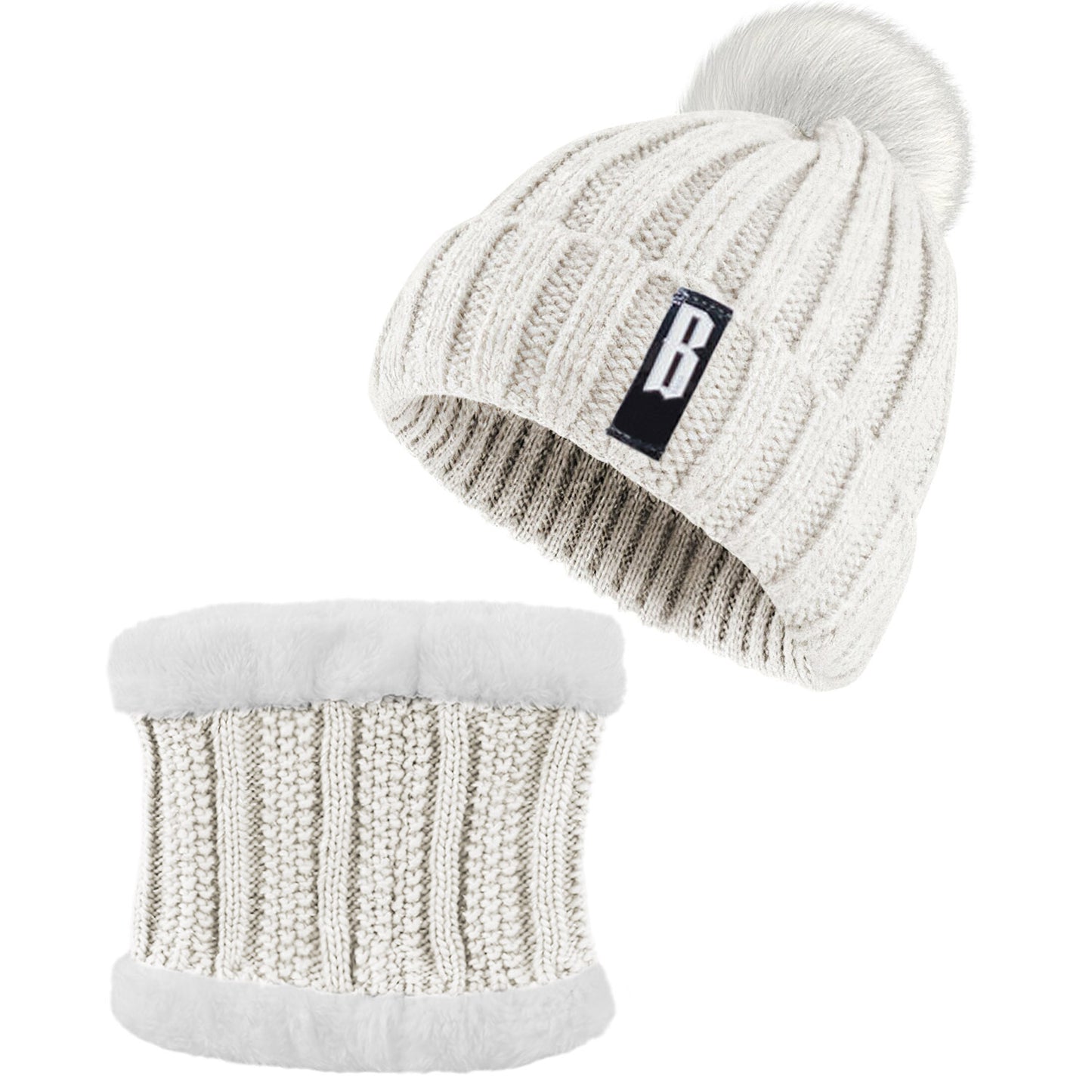 Winter Beanie Hat Scarf Set Women Warm Knitting Skull Cap Neck Warmer for Walking Running Hiking Camping Outdoors Gift
