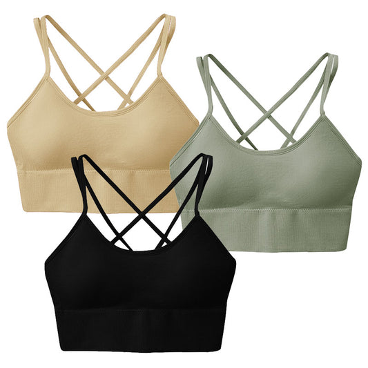 3Packs Women Cross Back Sport Bras Padded StrappyÊMedium Support Bras SexyÊFitnessÊTank Tops with Removable Pads for Gym Yoga Workout Running