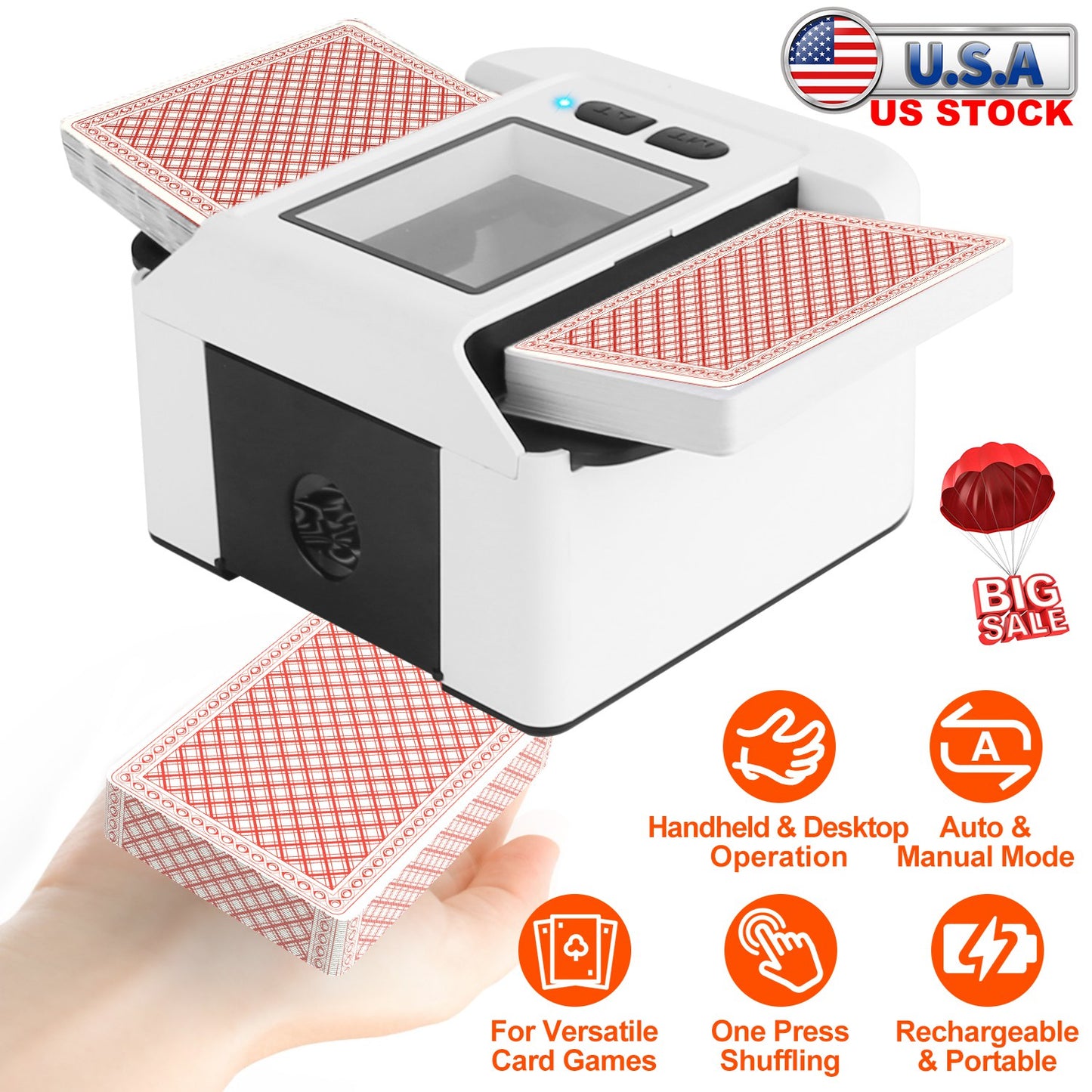 2 Deck Rechargeable Automatic Card Shuffler Professional Card Shuffler for for Texas Hold\'em Poker UNO with Auto Manual Mode Handheld Desktop