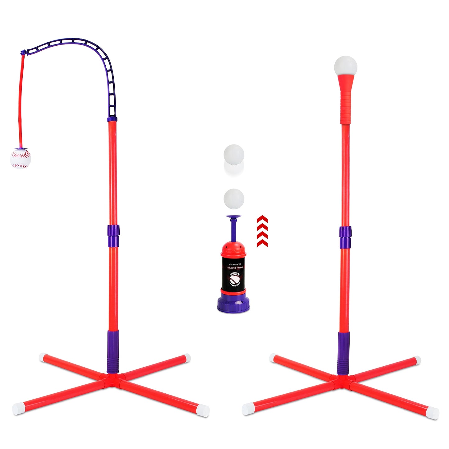 3-In-1 Baseball Toy Set For 3-5Years Old Kids And Toddlers Includes Tee Ball Stand Hanging Tee Automatic Ball Launcher with Adjustable Height For Indo