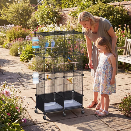 46-Inch Bird Cage with Wooden Perches and Lockable Wheels