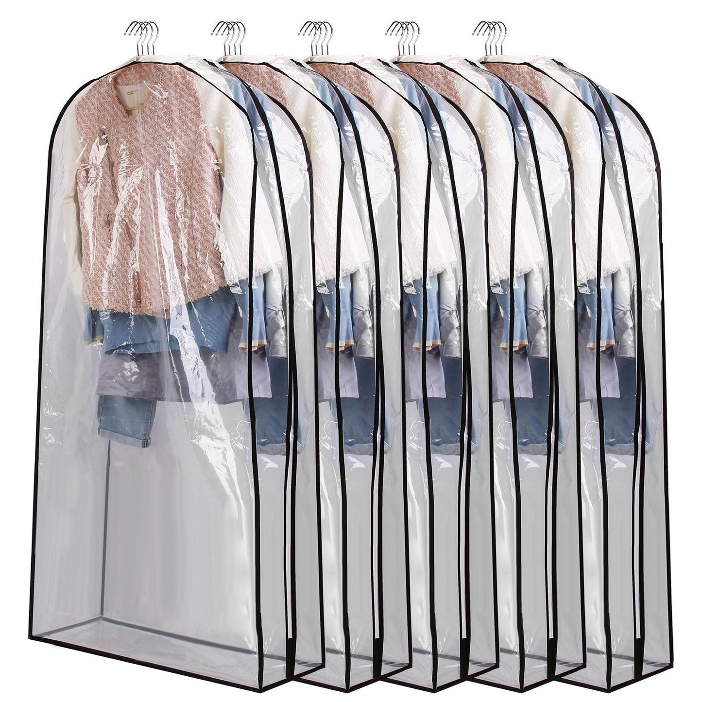 5 Pack 60In Garment Bag for Hanging Clothes Dustproof Waterproof Hanging Clothes Storage Bag Clear Transparent Suits Cover for Sweater Jacket Coat Dre