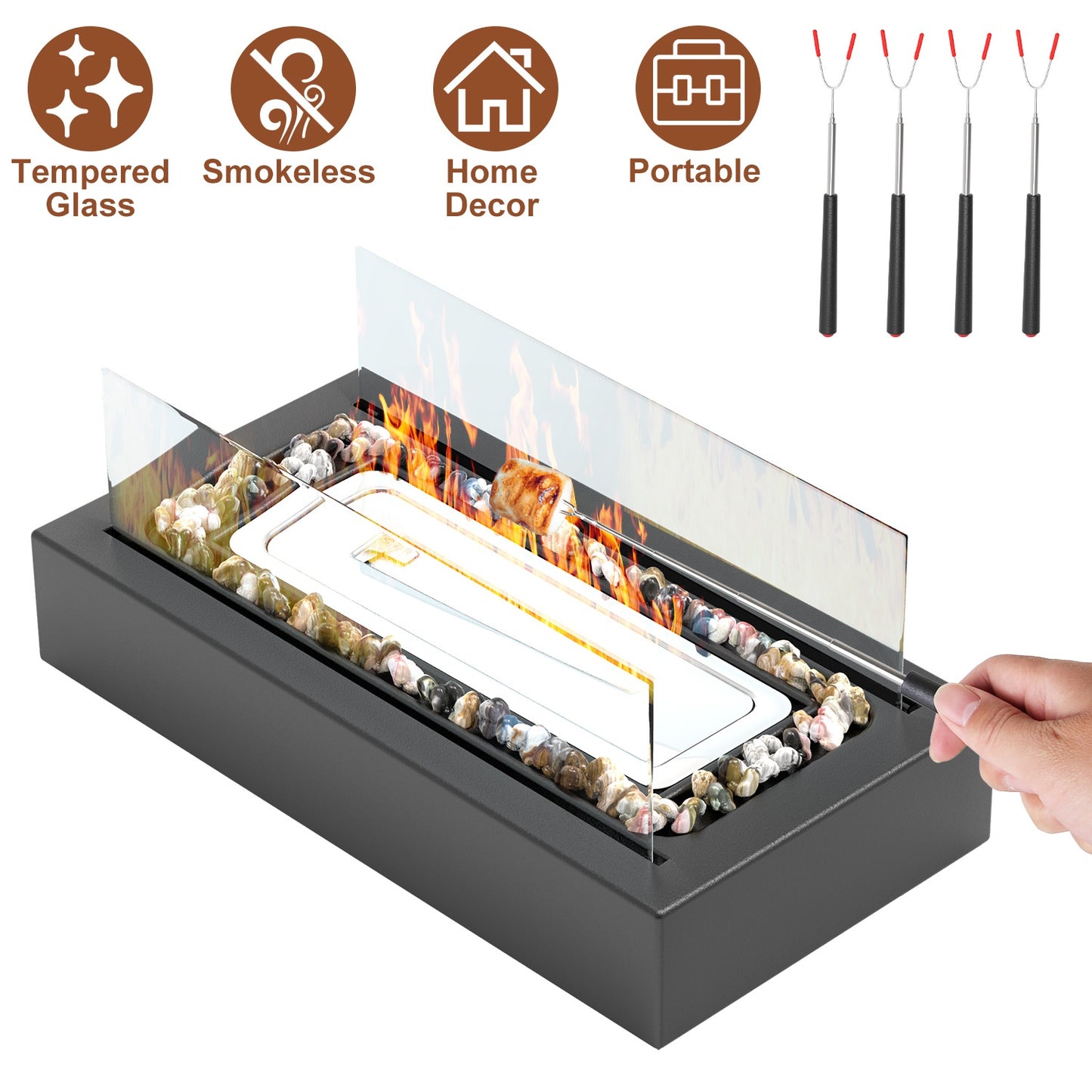 Tabletop Fire Pit With Roasting Sticks Portable Indoor Outdoor Tabletop Fireplace Ethanol Mini Fire Pit Table Top Decoration for Christmas Dinner Part