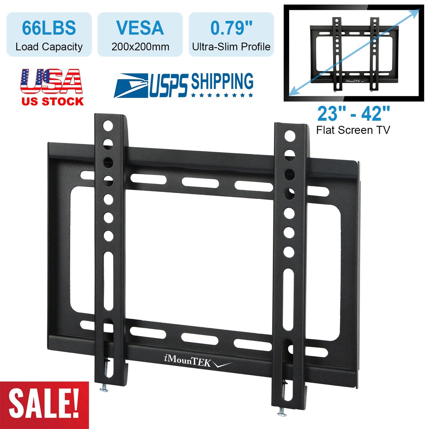 Fixed TV Wall Mount Bracket for 23"-42" LED/LCD/PLASMA Flat TV VESA 200x200mm