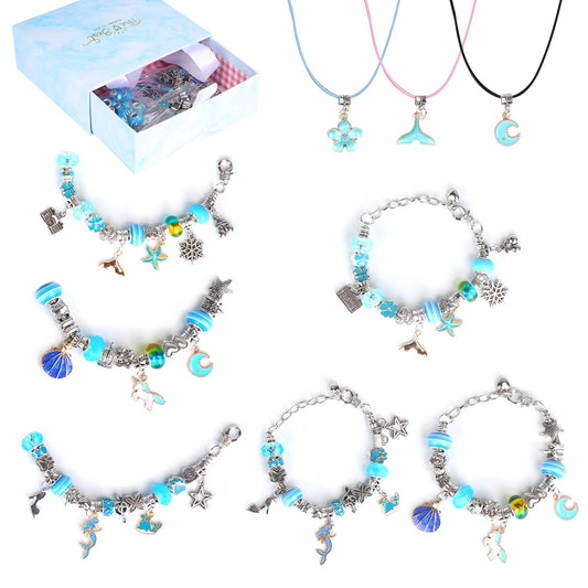 66Pcs Charm Bracelet Making Kit Kids\' Jewelry Necklace Making Kits Colorful DIY Charm Beads Pendant SetÊJewelry Decor Supplies with Gift Box for 5-12