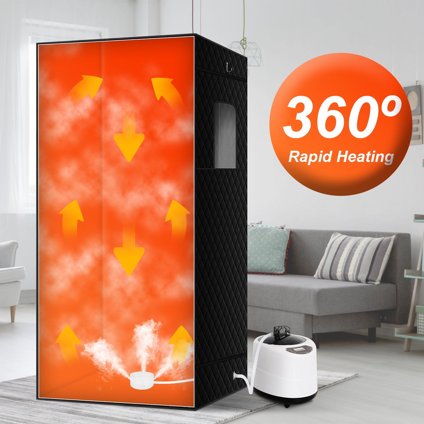 2.6x 2.6x 5.9FTPortable Sauna Tent 1 Person Steam Sauna for Home with 3L/1200W Steamer Folding Chair Remote Control 9 Steam Output Levels 5-95Mins Tim