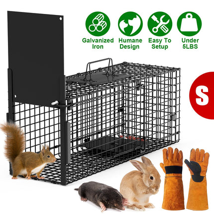 26in Single Door Live Animal Cage Trap For Animals Under 5LBS Easy To Setup Humane Galvanized Iron Trap Cage For Small Cats Rabbits Squirrels Moles Ch