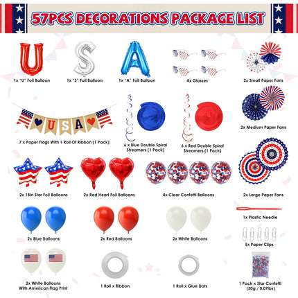 4th of July Decorations Set - 57 Piece Patriotic Party Kit