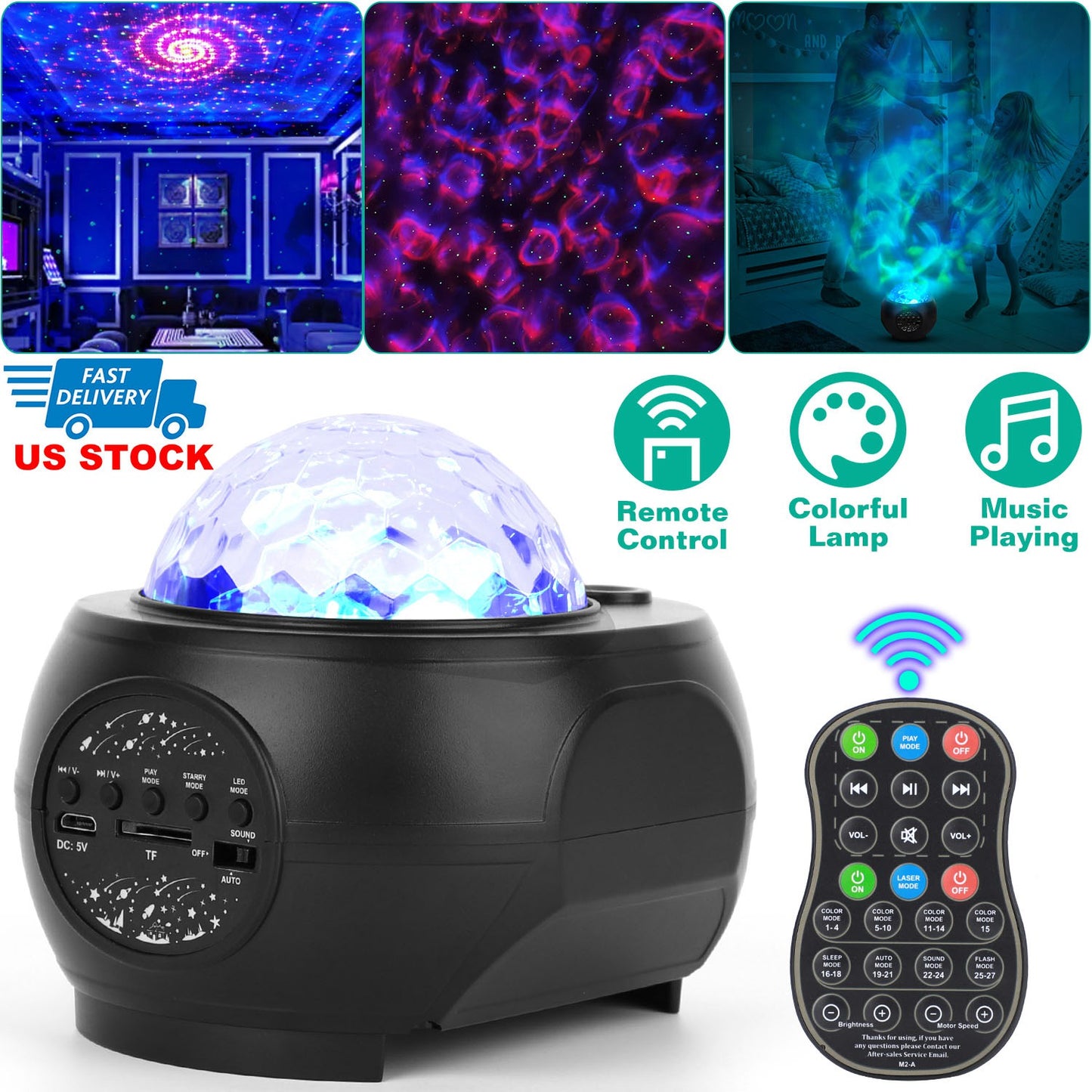 Galaxy Star Projector LED Sky Night Lamp USB Ocean Wave Star Light with Remote Control Wireless Music Speaker for Ceiling Bedroom