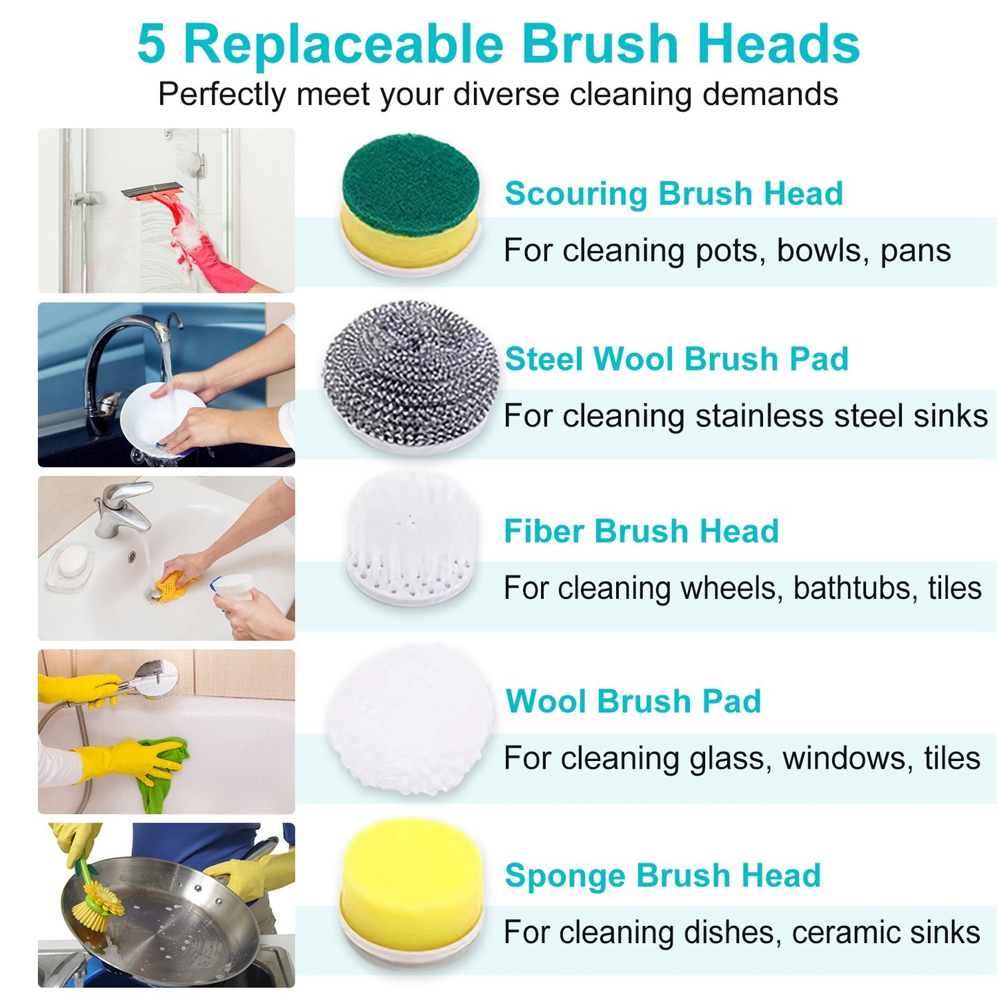 Cordless Cleaning Brush Handheld Electric Spin Scrubber with 5 Replaceable Brush Heads Rechargeable Shower Scrubber for Kitchen Dish Bathtub Sink Tile