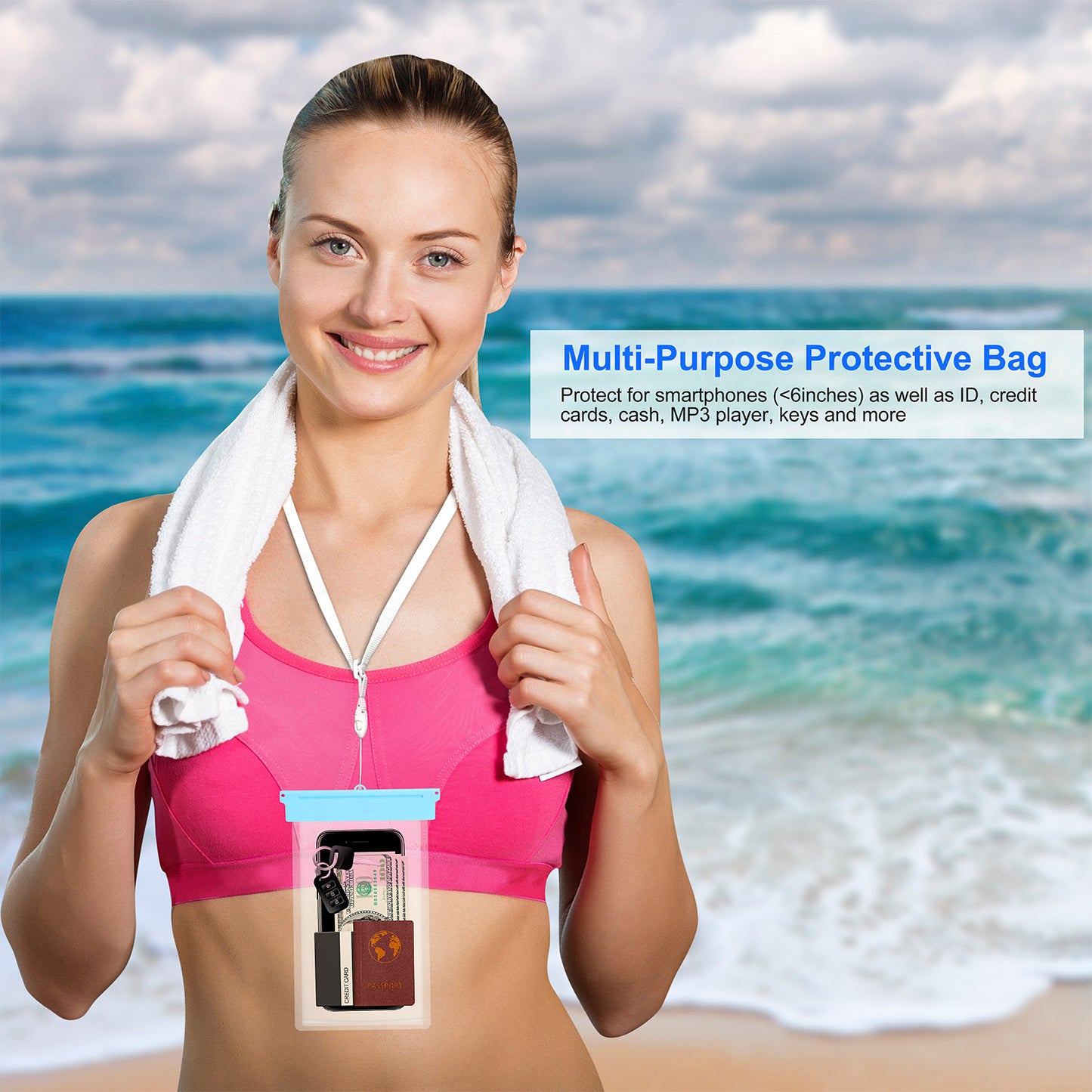 Universal IPX8 Waterproof Phone Pouch Dry Bag Case Underwater Protective High Touch Sensitive for iPhoneX Samsung Galaxy S9 up to 6.0inches