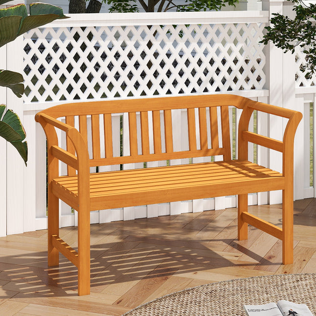 Acacia Wood 2-Person Patio Loveseat with Backrest and Armrests