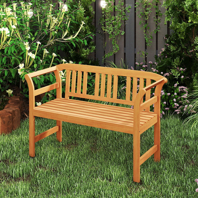 Acacia Wood 2-Person Patio Loveseat with Backrest and Armrests
