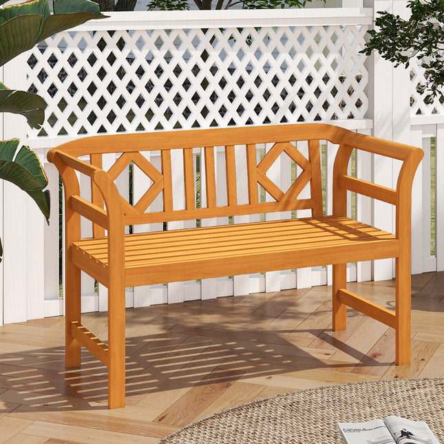 Acacia Wood 2-Person Patio Loveseat with Backrest and Armrests for Porch