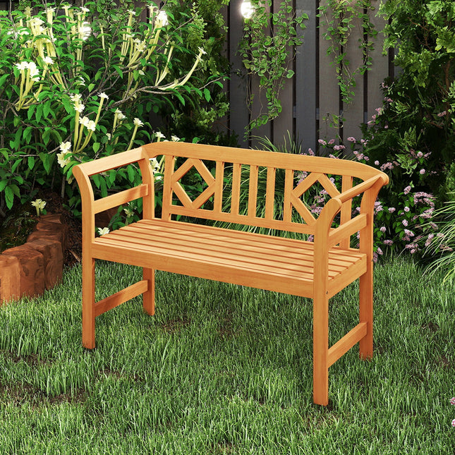Acacia Wood 2-Person Patio Loveseat with Backrest and Armrests for Porch