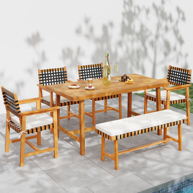 Acacia Wood Dining Table for 6 People Heavy-Duty Indoor Outdoor