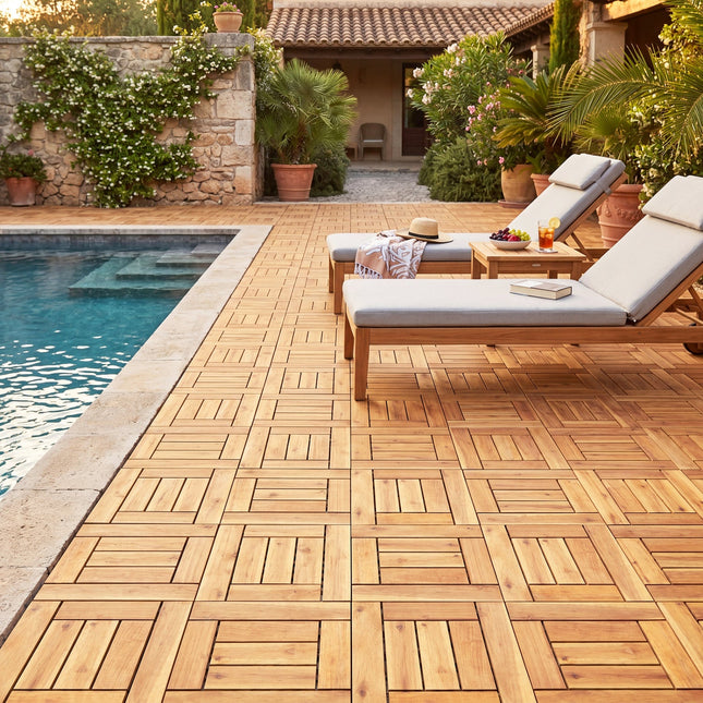 Acacia Wood Interlocking Deck Tiles 12x12 Inch