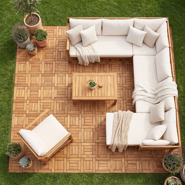 Acacia Wood Interlocking Deck Tiles 12x12 Inch
