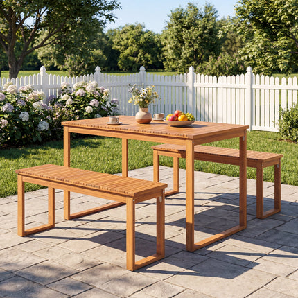 Acacia Wood Outdoor Garden Bench Set of 1/2 with Slatted Seat for Front Porch