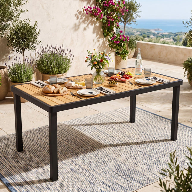 Acacia Wood Outdoor Dining Table with 1.97" Umbrella Hole for 6 People