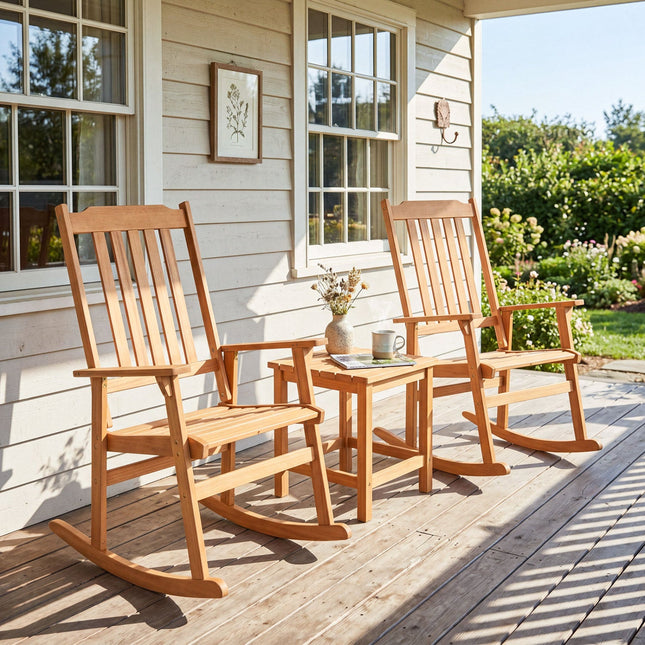 Acacia Wood Oversized Rocking Chair with High Back