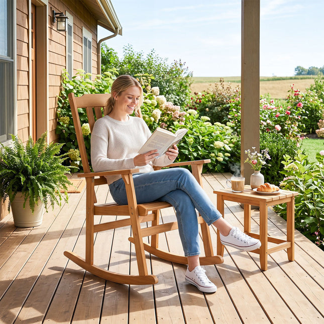 Acacia Wood Oversized Rocking Chair with High Back