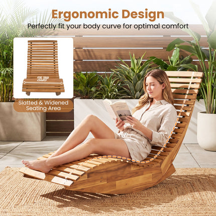 Acacia Wood Rocking Chaise Lounge Chair for Outdoor Patio