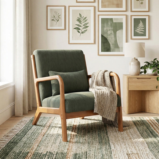 Accent Chair Corduroy Upholstered Lounge Chair with Lumbar Pillow