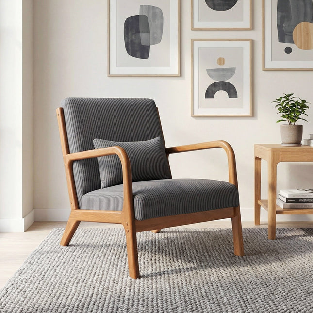Accent Chair Corduroy Upholstered Lounge Chair with Lumbar Pillow