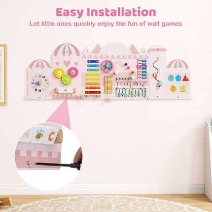 Activity Wall Busy Board Panels for Toddlers Wooden Sensory Board-Pink