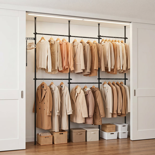 Floor to Ceiling Clothes Rack with 6 Adjustable Hanging Rods