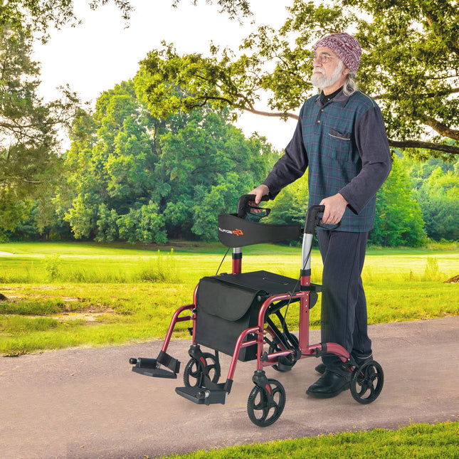 2-in-1 Adjustable Folding Handle Rollator Walker with Storage Space