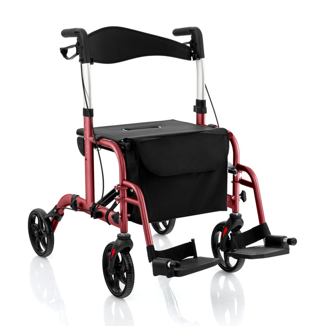 2-in-1 Adjustable Folding Handle Rollator Walker with Storage Space