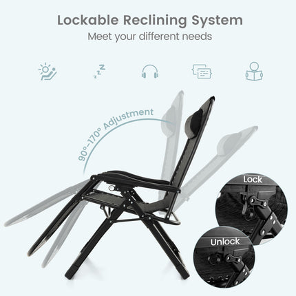 Adjustable Metal Zero Gravity Lounge Chair with Removable Cushion and Cup Holder Tray