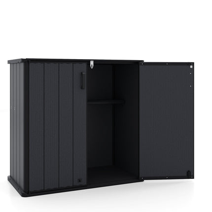 All-Weather Storage Box with Floor and Removable Shelf for Patio and Lawn