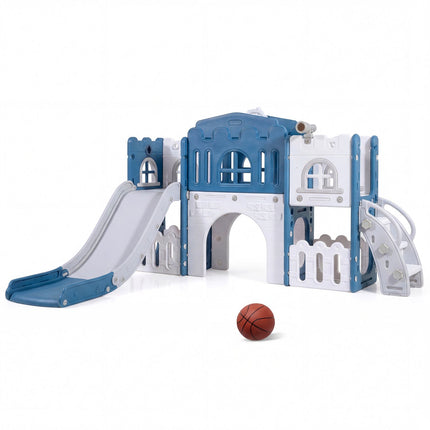 All-in-1 Toddler Slide Playset Playground with Tunnel and Ladder and Basketball