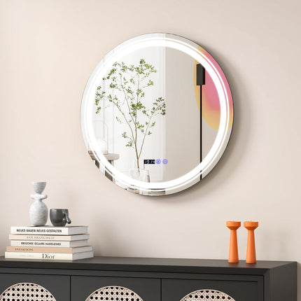 Anti-Fog Round Led Bathroom Mirror with 3 Color LED Lights
