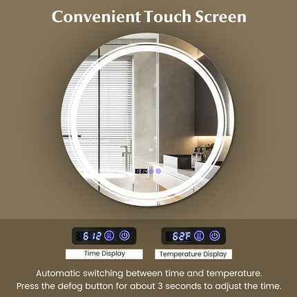 Anti-Fog Round Led Bathroom Mirror with 3 Color LED Lights