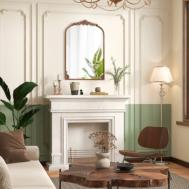 Arched Mirror for Wall Gold Traditional Vintage Ornate Baroque Mirror with Metal Frame