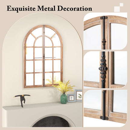 Arched Window Pane Farmhouse Wall Mounted Decorative Mirror-Nature