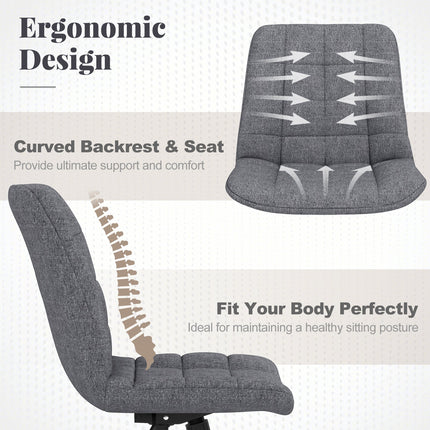 Armless Office Chair Upholstered Makeup Vanity Chair with Adjustable Height and Wheels-Grey