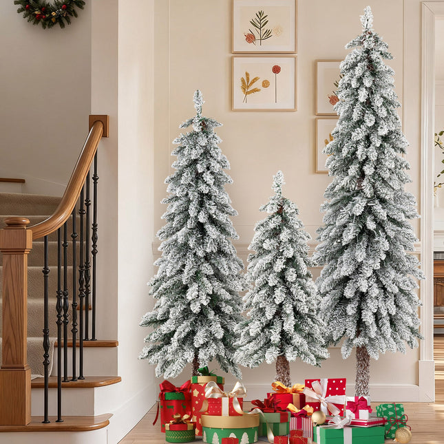 Artificial Christmas Tree Set of 3 with Snow-flocked Branch Tips