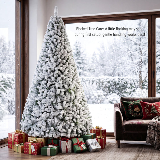 Snow-Flocked Artificial Christmas Tree 9 ft with Metal Stand