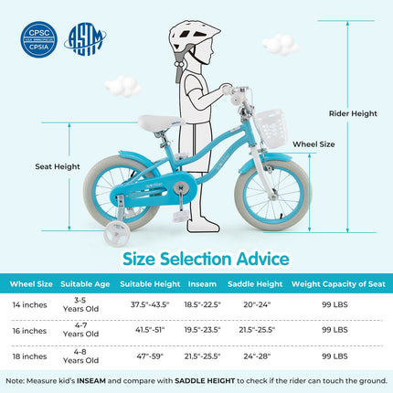 14/16/18 Inch Kids Bike with Dual Brakes and Adjustable Seat