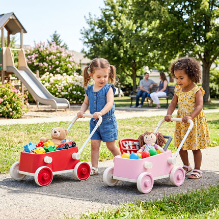 Push Walker with Storage Basket and Foldable Handle