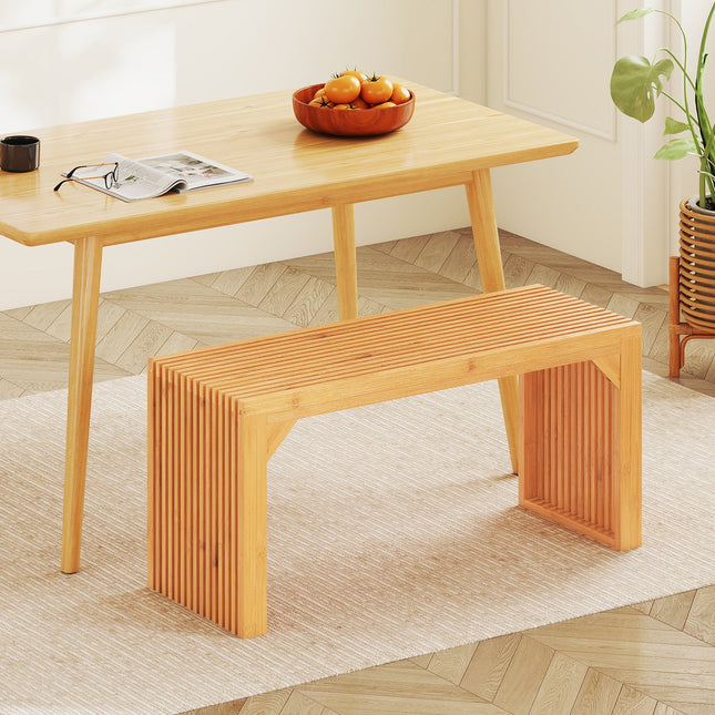Bamboo Dining Bench Long Entryway Bench Indoor Outdoor Solid Wood Bench-Natural
