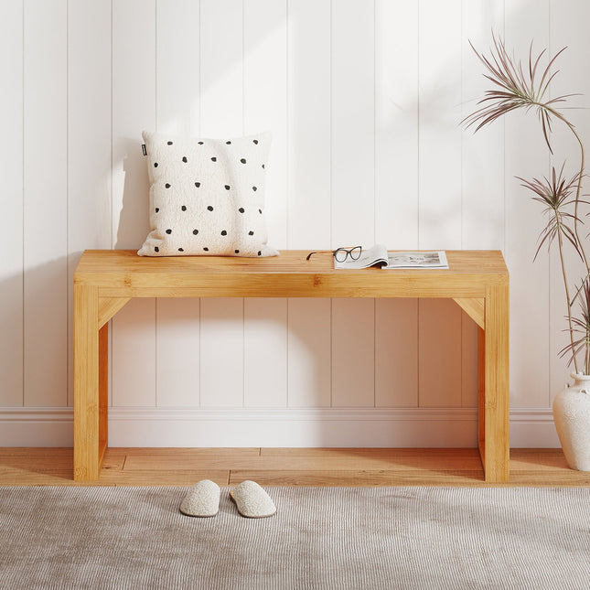Bamboo Dining Bench Long Entryway Bench Indoor Outdoor Solid Wood Bench-Natural